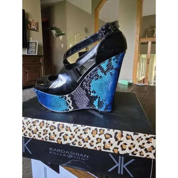 KARDASHIAN KOLLECTION PAPARAZZI Black HEEL SHOE ANIMAL PRINT Size 8 - Picture 5 of 8